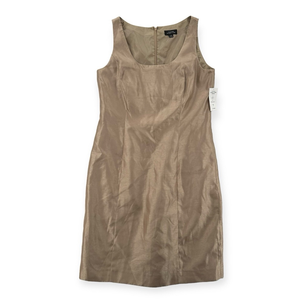 Tahari Arthur S Levine Dress Womens 12 Sheath Gold Sleeveless Shiny Party NWT
